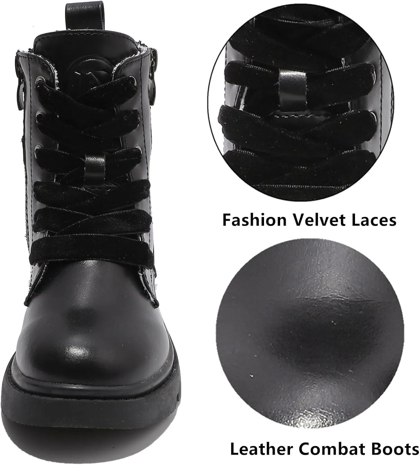 DADAWEN Boys Girls Glitter Ankle Boots Lace Up Waterproof Combat Shoes With Side Zipper for Toddler/Little Kid/Big Kid