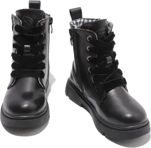 DADAWEN Boys Girls Glitter Ankle Boots Lace Up Waterproof Combat Shoes With Side Zipper for Toddler/Little Kid/Big Kid