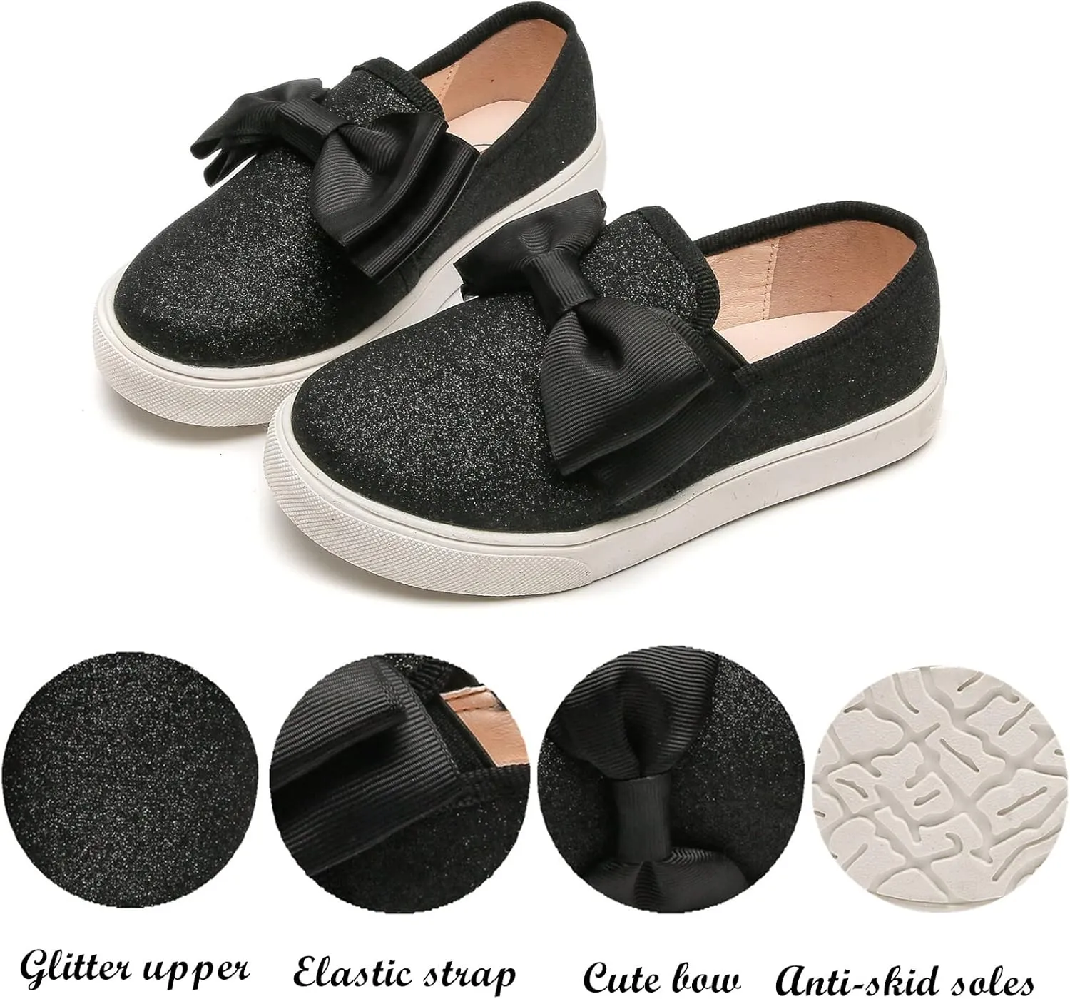 DADAWEN Girls Slip On Glitter Sneakers Cute Bow Lazy Tennis Shoes Loafers for Little Girls(Toddler/Little Kid/Big Kid)