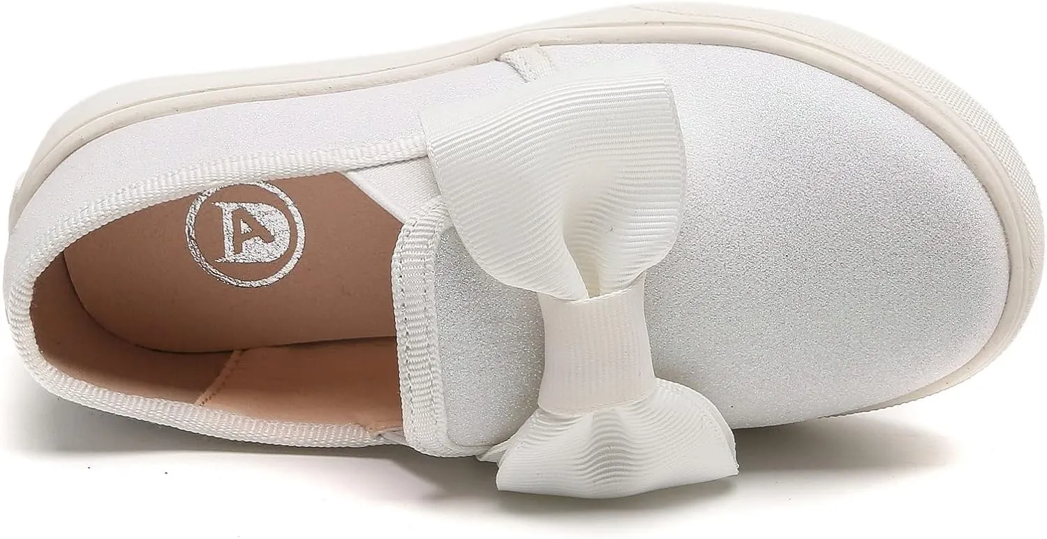 DADAWEN Girls Slip On Glitter Sneakers Cute Bow Lazy Tennis Shoes Loafers for Little Girls(Toddler/Little Kid/Big Kid)