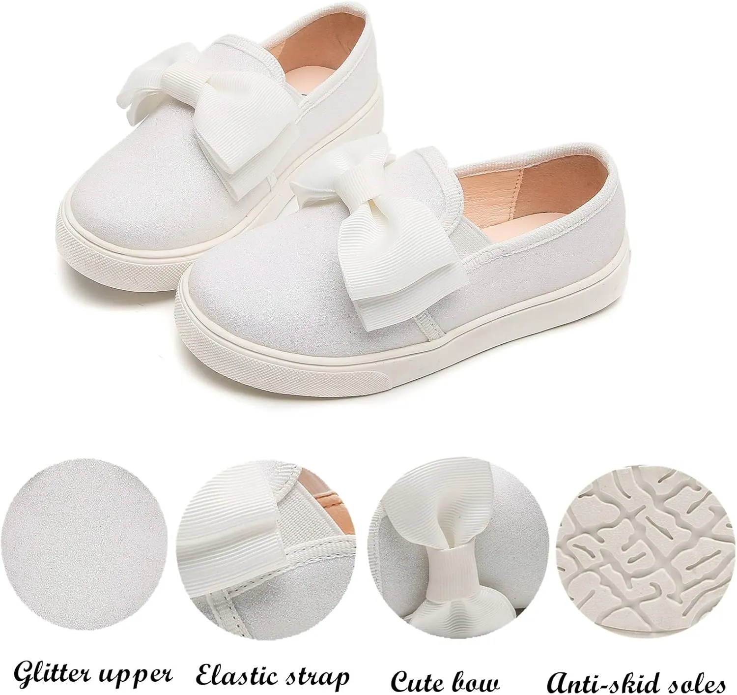 DADAWEN Girls Slip On Glitter Sneakers Cute Bow Lazy Tennis Shoes Loafers for Little Girls(Toddler/Little Kid/Big Kid)
