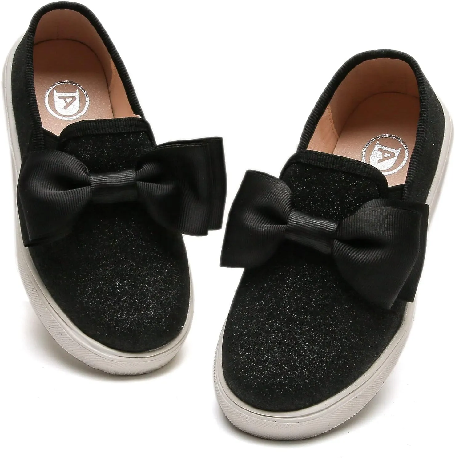 DADAWEN Girls Slip On Glitter Sneakers Cute Bow Lazy Tennis Shoes Loafers for Little Girls(Toddler/Little Kid/Big Kid)