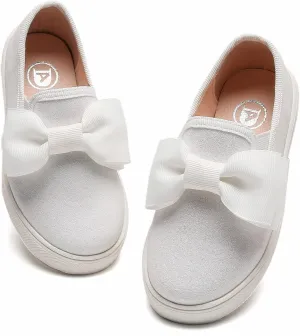 DADAWEN Girls Slip On Glitter Sneakers Cute Bow Lazy Tennis Shoes Loafers for Little Girls(Toddler/Little Kid/Big Kid)