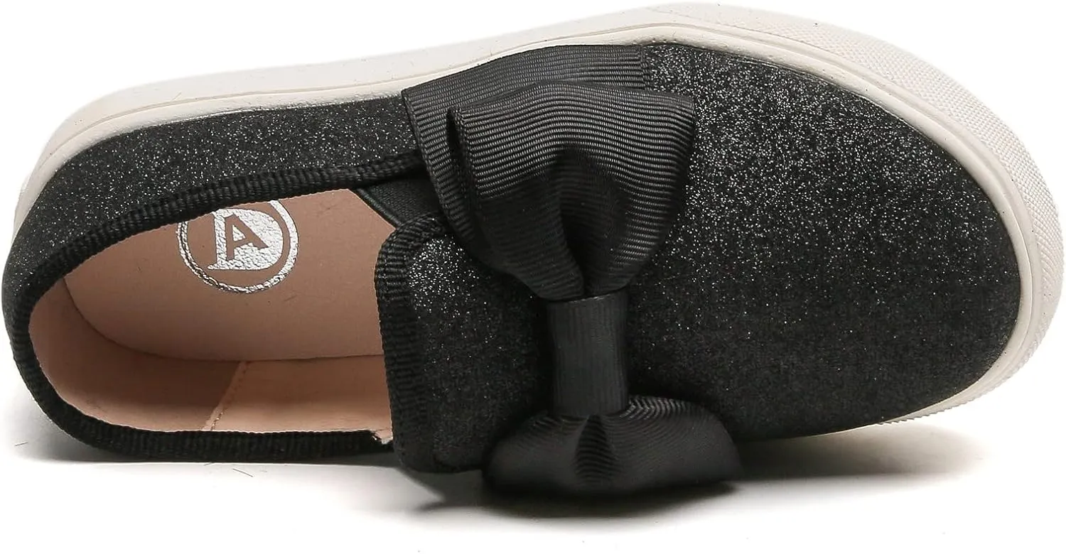 DADAWEN Girls Slip On Glitter Sneakers Cute Bow Lazy Tennis Shoes Loafers for Little Girls(Toddler/Little Kid/Big Kid)