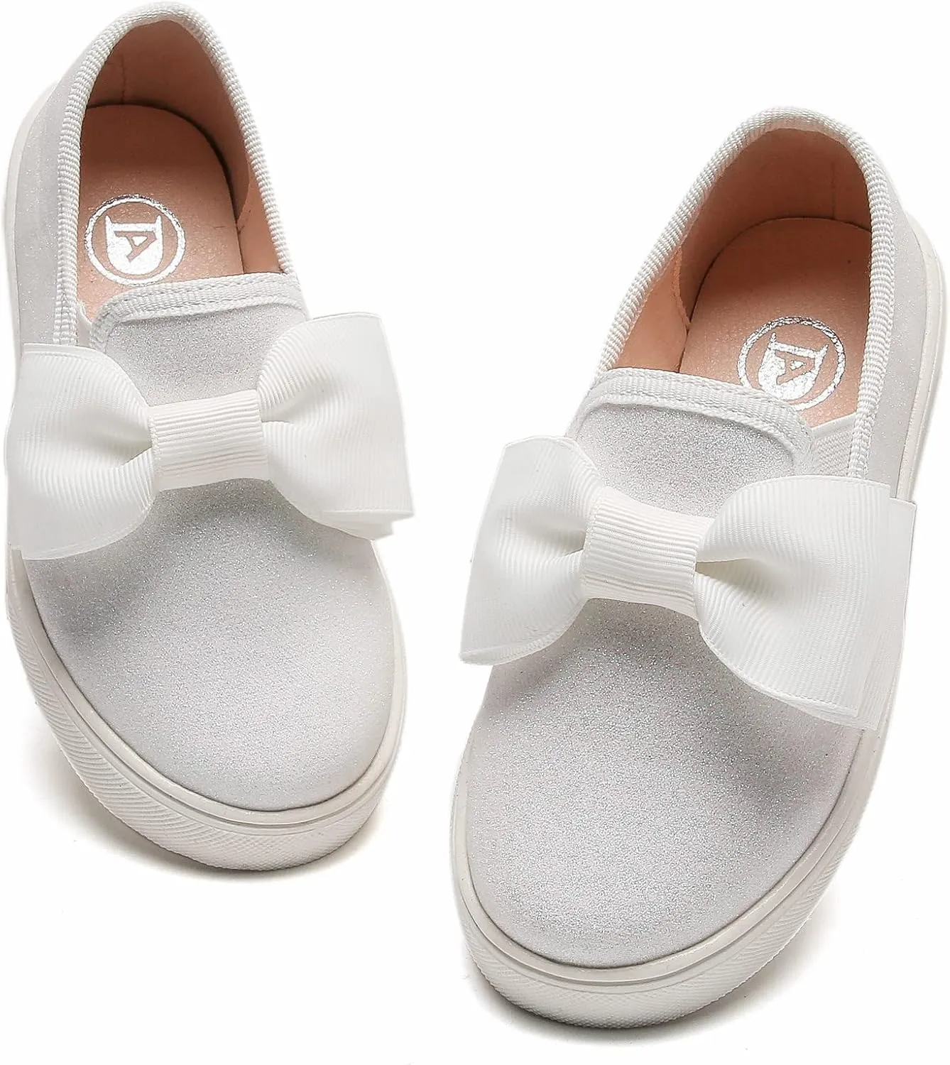 DADAWEN Girls Slip On Glitter Sneakers Cute Bow Lazy Tennis Shoes Loafers for Little Girls(Toddler/Little Kid/Big Kid)