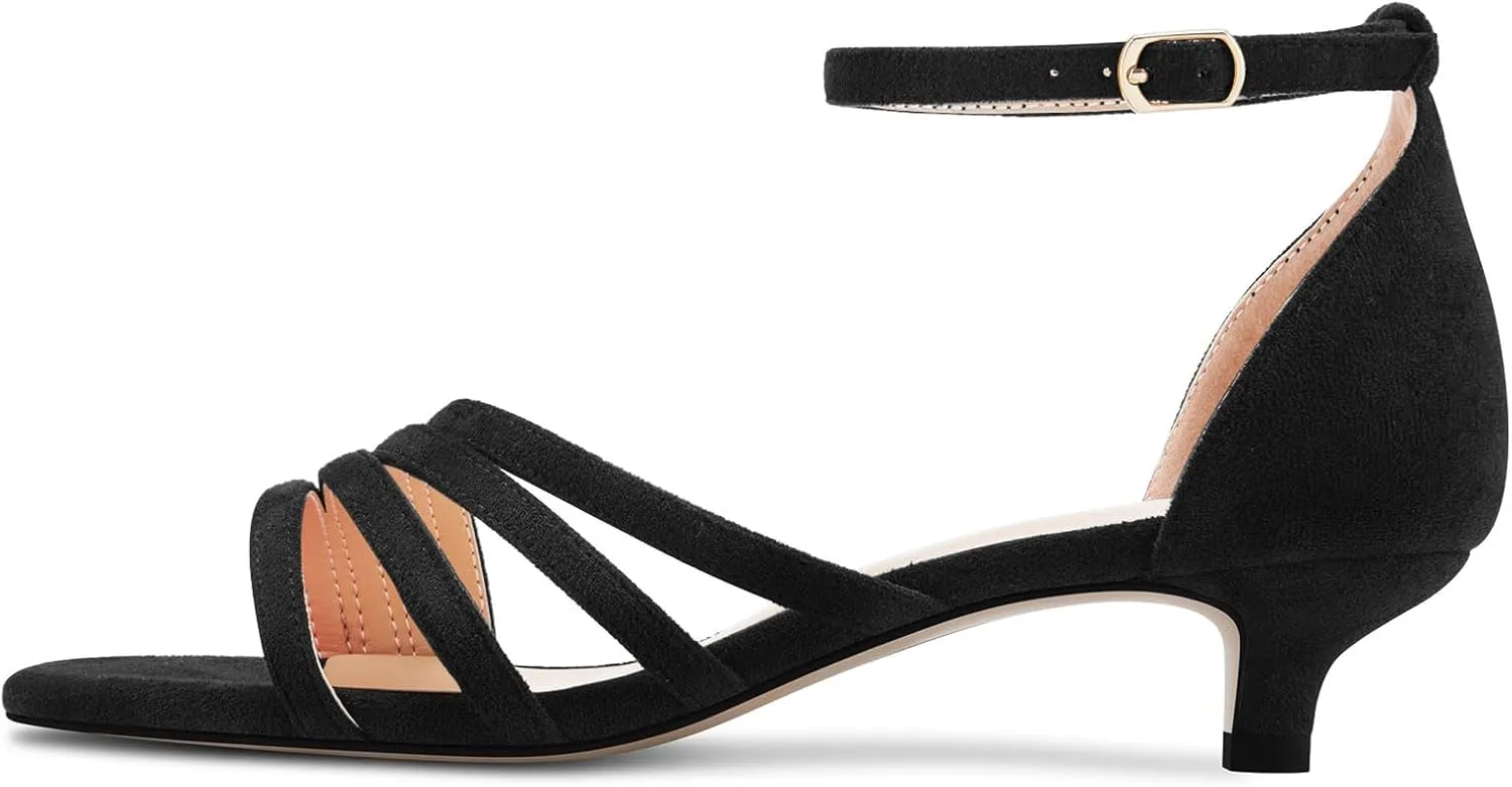 DearOnly Womens Kitten Heel Open Toe Buckle Sandals Basic Classic Ankle Strap Office Casual Prom Summer Shoes 1.4 Inches Heels