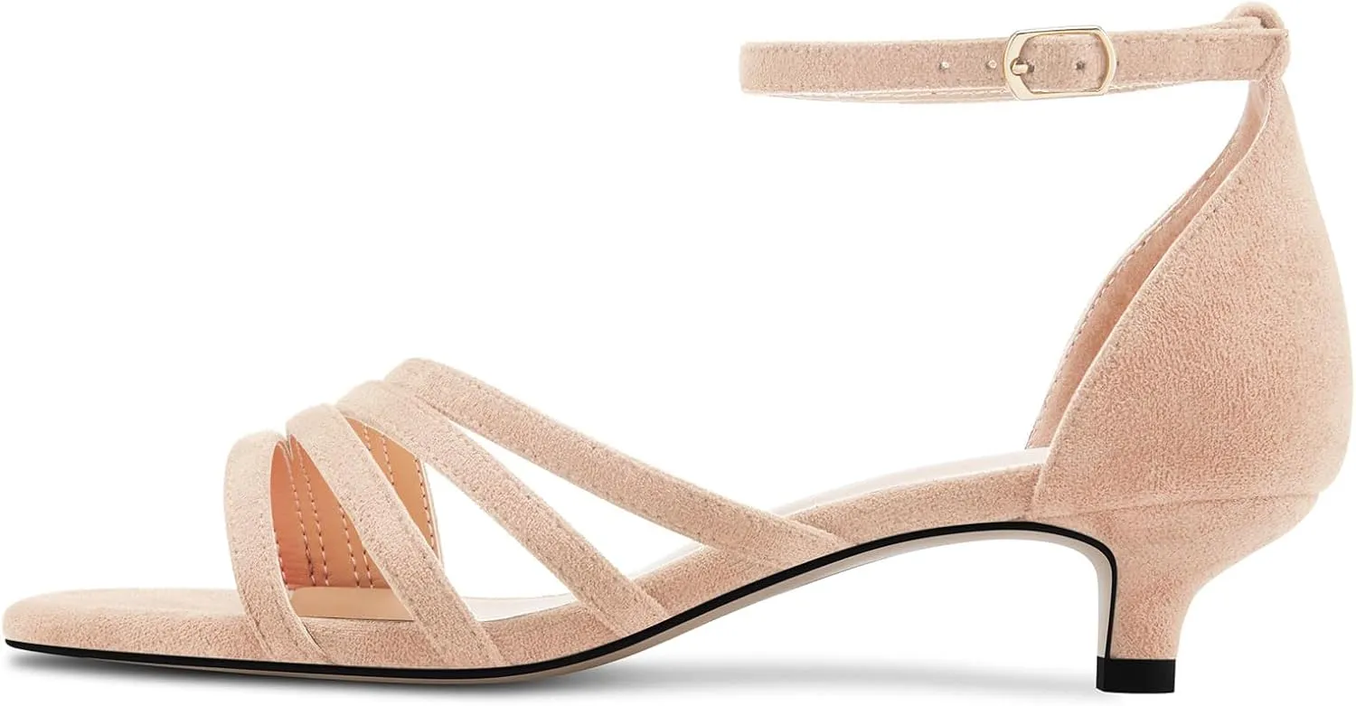 DearOnly Womens Kitten Heel Open Toe Buckle Sandals Basic Classic Ankle Strap Office Casual Prom Summer Shoes 1.4 Inches Heels