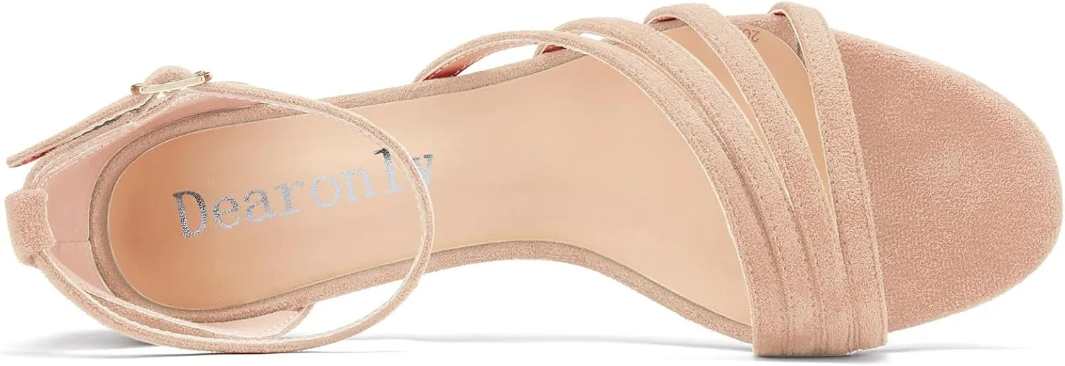 DearOnly Womens Kitten Heel Open Toe Buckle Sandals Basic Classic Ankle Strap Office Casual Prom Summer Shoes 1.4 Inches Heels