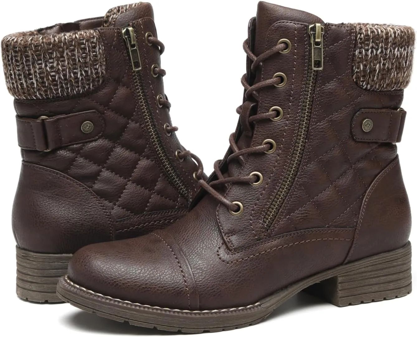 DECARSDZ Women's Fashion Black Ankle Boots Combat Motorcycle Lace Up Booties