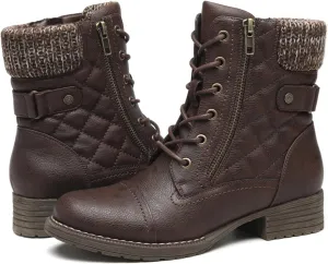 DECARSDZ Women's Fashion Black Ankle Boots Combat Motorcycle Lace Up Booties