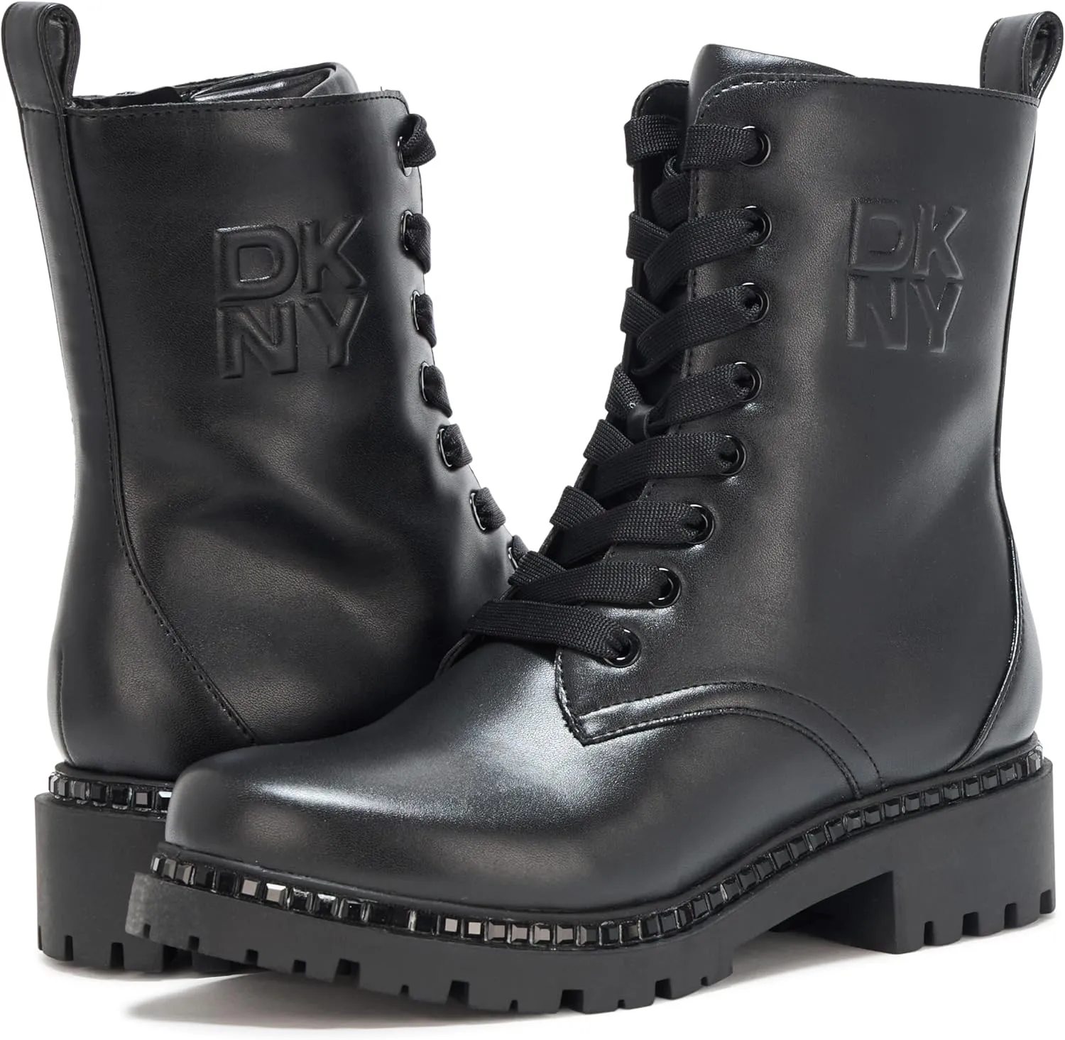 DKNY Women's Rommily Lace Up Combat Boot with Studs