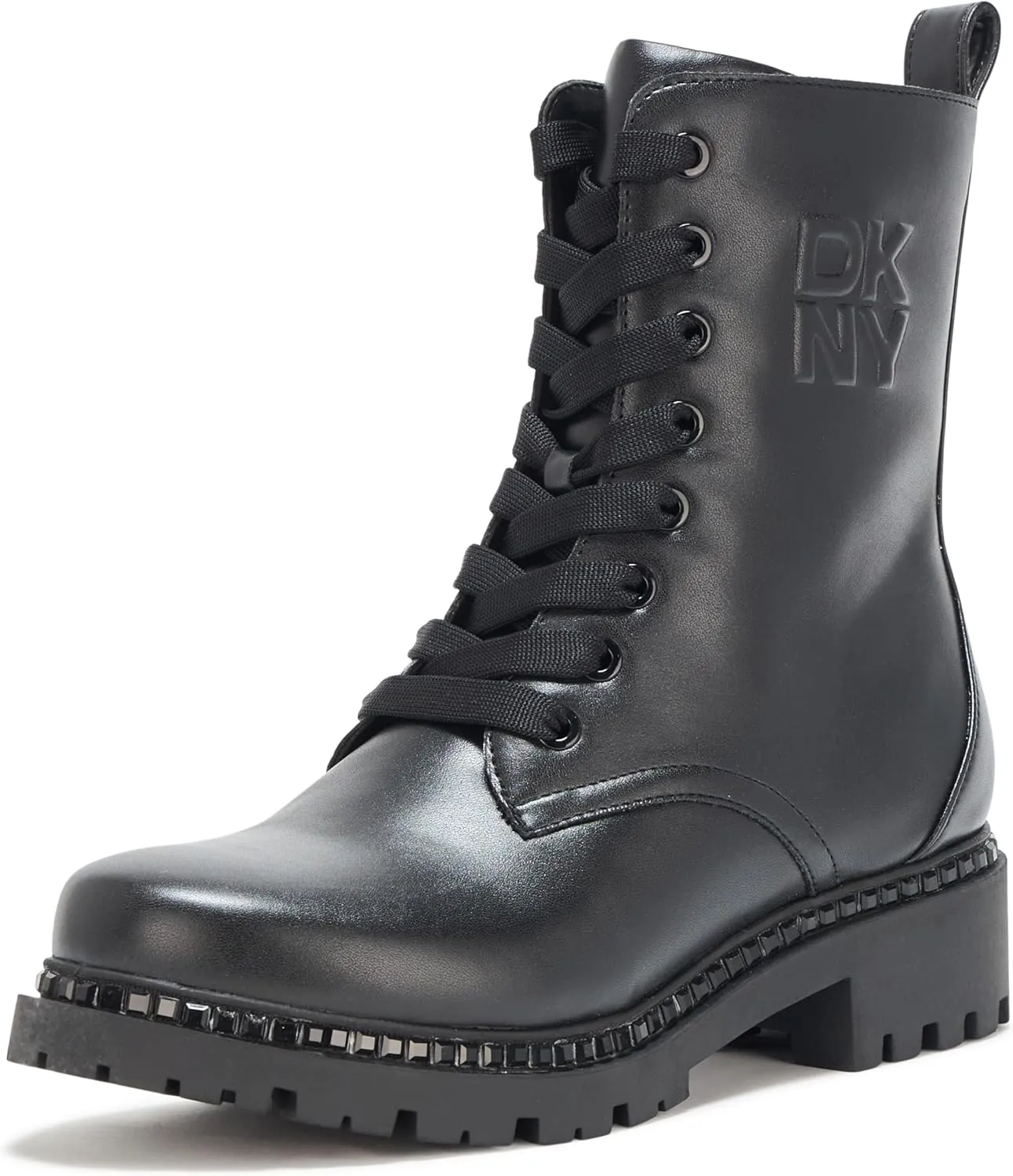 DKNY Women's Rommily Lace Up Combat Boot with Studs