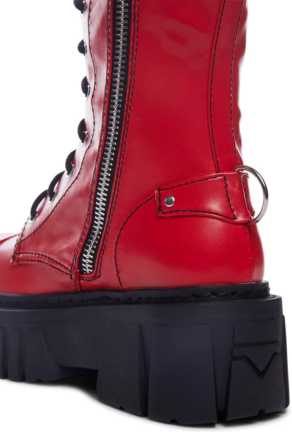 Dolls Kill Devil Games Mismatched Combat Boots by Current Mood – Vegan Leather Platform Boots with Adjustable Lace-Ups & Side Zippers