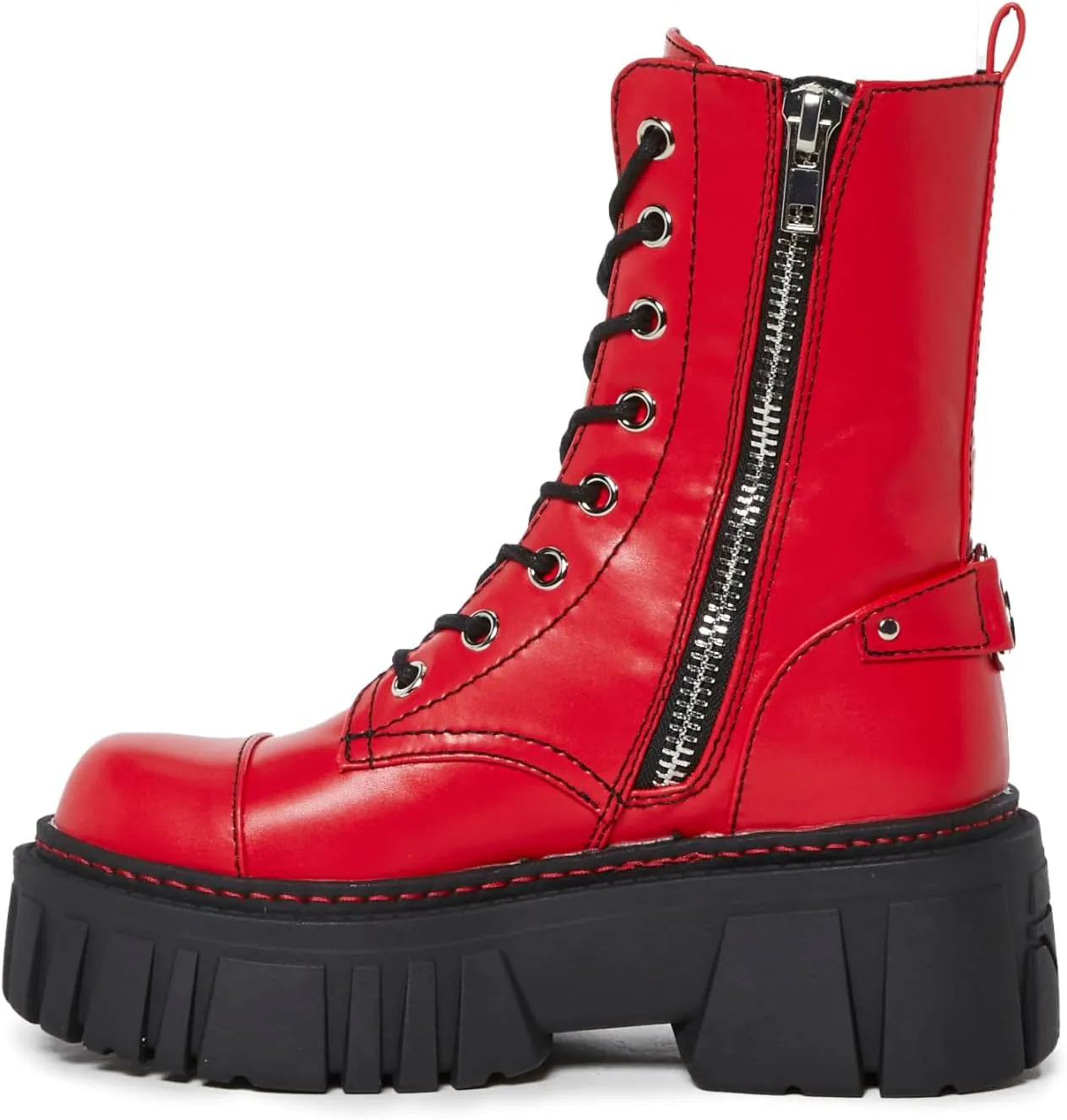 Dolls Kill Devil Games Mismatched Combat Boots by Current Mood – Vegan Leather Platform Boots with Adjustable Lace-Ups & Side Zippers