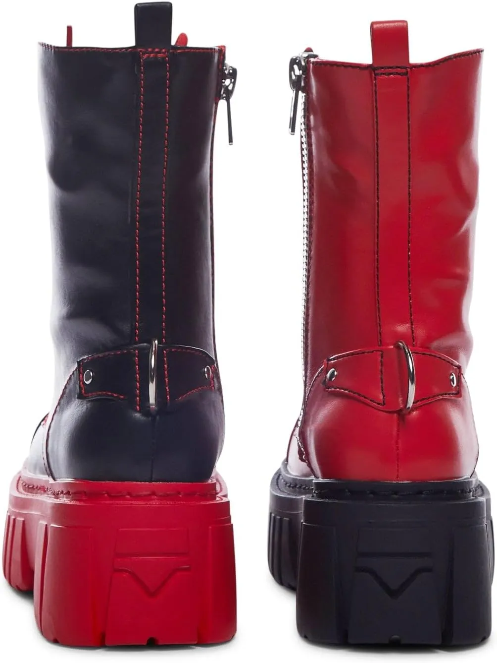 Dolls Kill Devil Games Mismatched Combat Boots by Current Mood – Vegan Leather Platform Boots with Adjustable Lace-Ups & Side Zippers