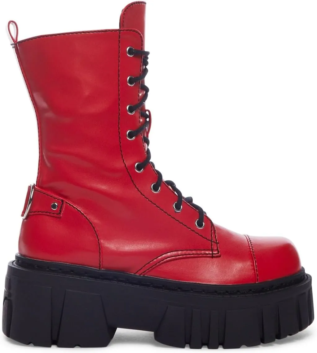 Dolls Kill Devil Games Mismatched Combat Boots by Current Mood – Vegan Leather Platform Boots with Adjustable Lace-Ups & Side Zippers