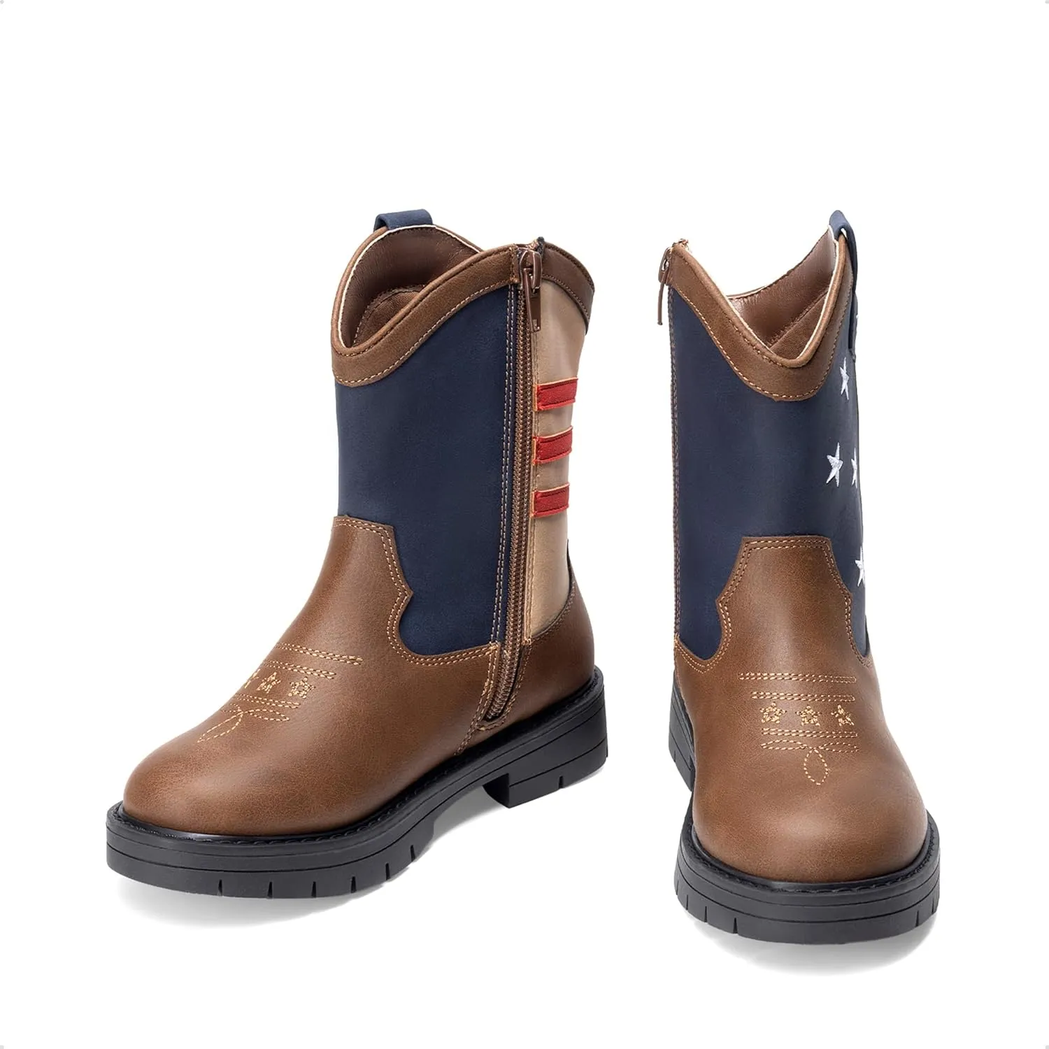 DREAM PAIRS Boys Girls Cowboy Boots Kids Western Riding Mid Calf Boots with Side Zipper (Toddler/Little Kid/Big Kid)