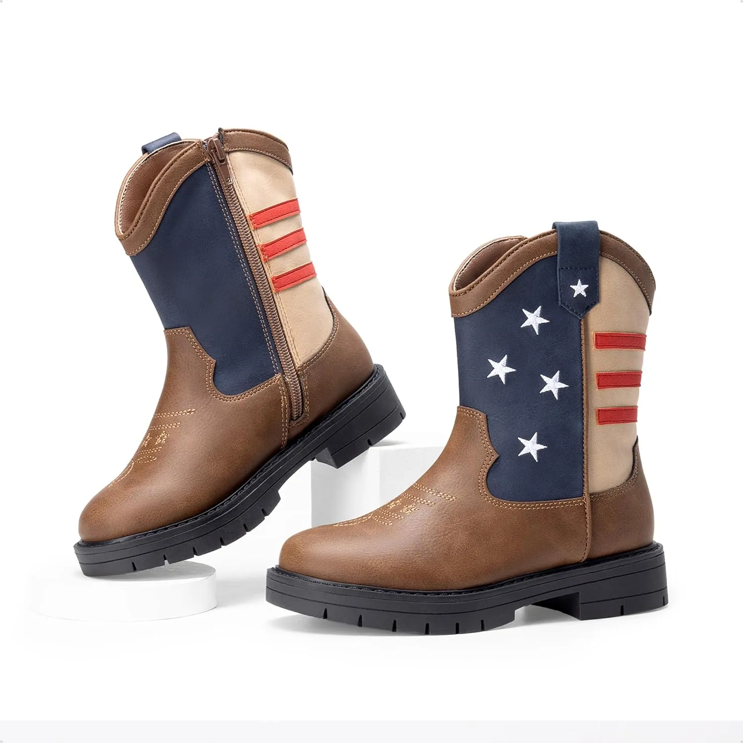DREAM PAIRS Boys Girls Cowboy Boots Kids Western Riding Mid Calf Boots with Side Zipper (Toddler/Little Kid/Big Kid)
