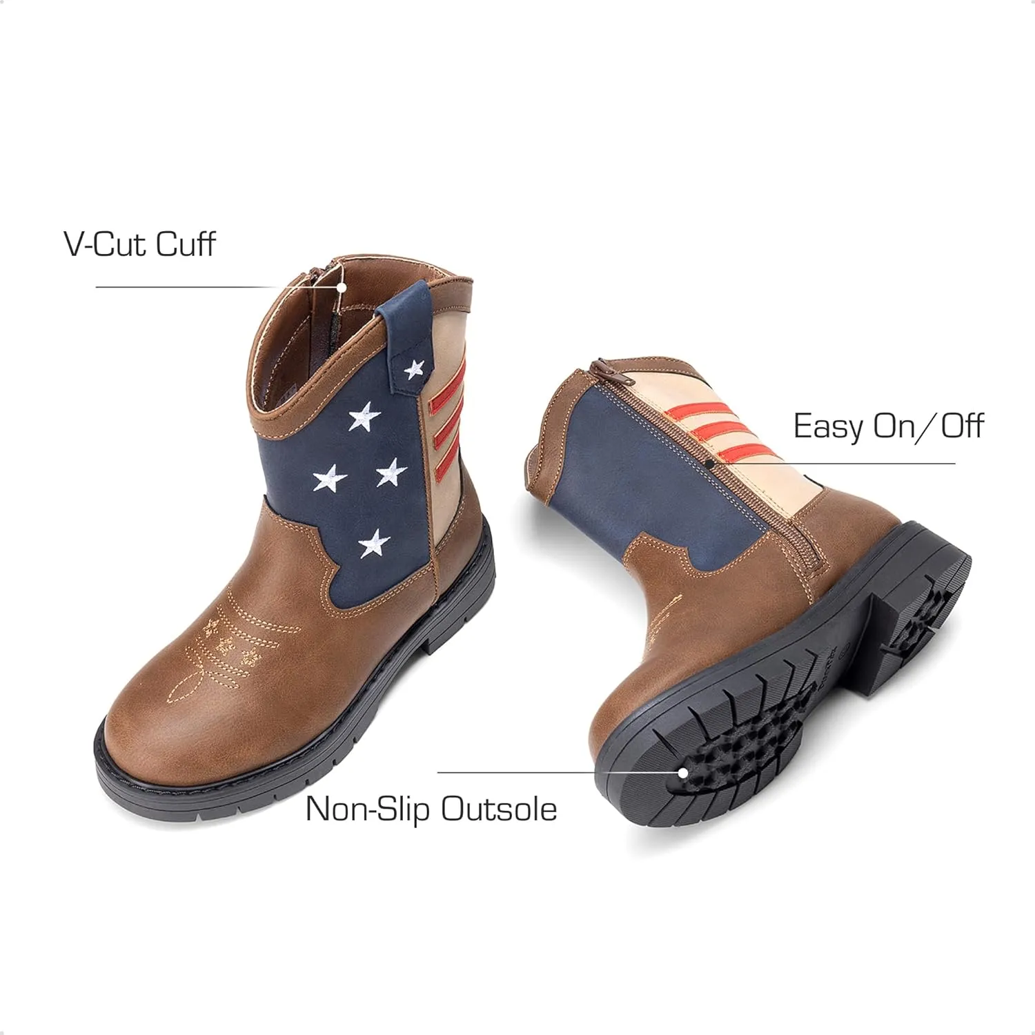 DREAM PAIRS Boys Girls Cowboy Boots Kids Western Riding Mid Calf Boots with Side Zipper (Toddler/Little Kid/Big Kid)