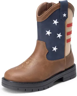 DREAM PAIRS Boys Girls Cowboy Boots Kids Western Riding Mid Calf Boots with Side Zipper (Toddler/Little Kid/Big Kid)