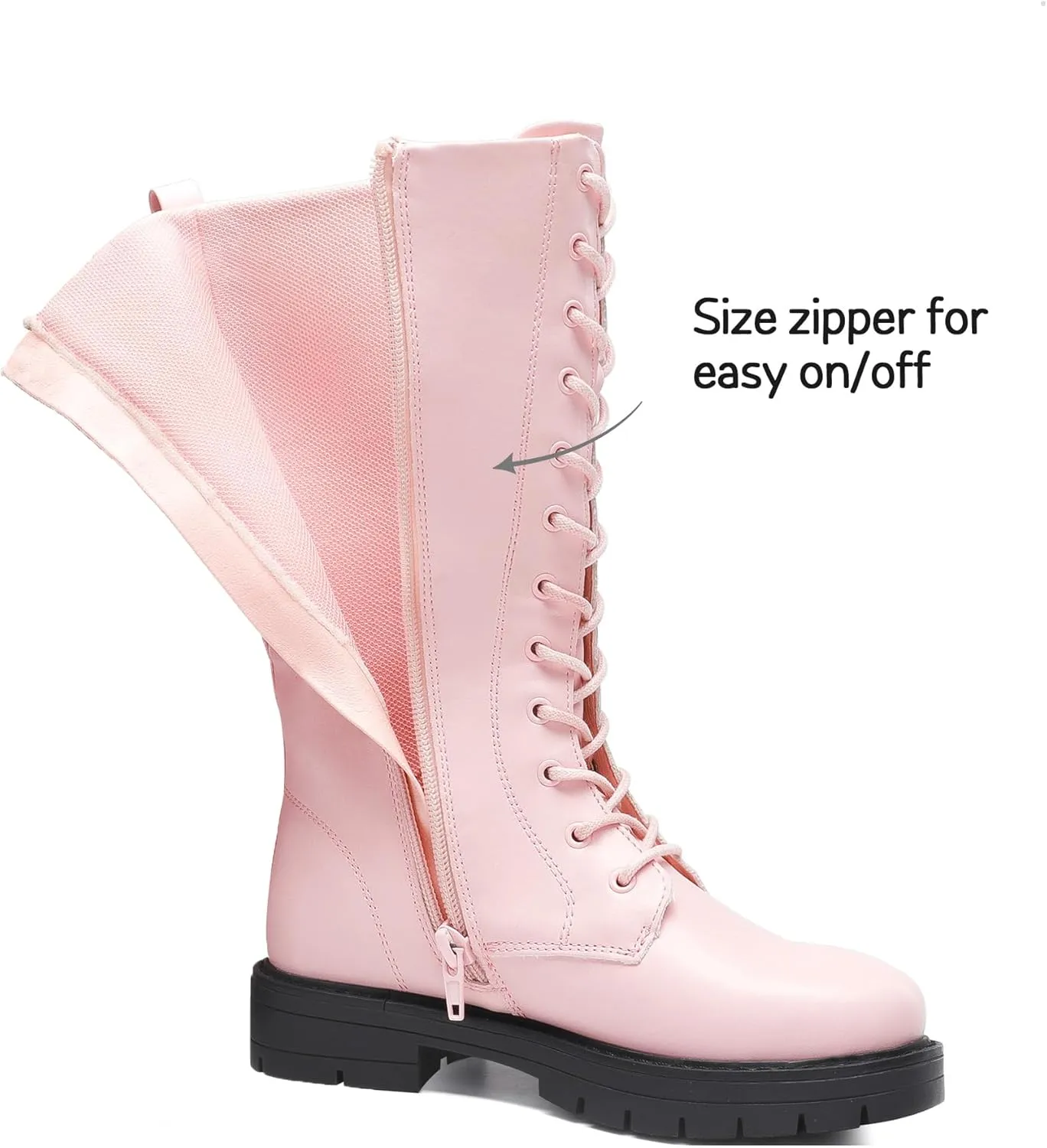 DREAM PAIRS Girls Riding Boots Knee High Side Zipper Mid Calf Shoes Little Kid/Big Kid