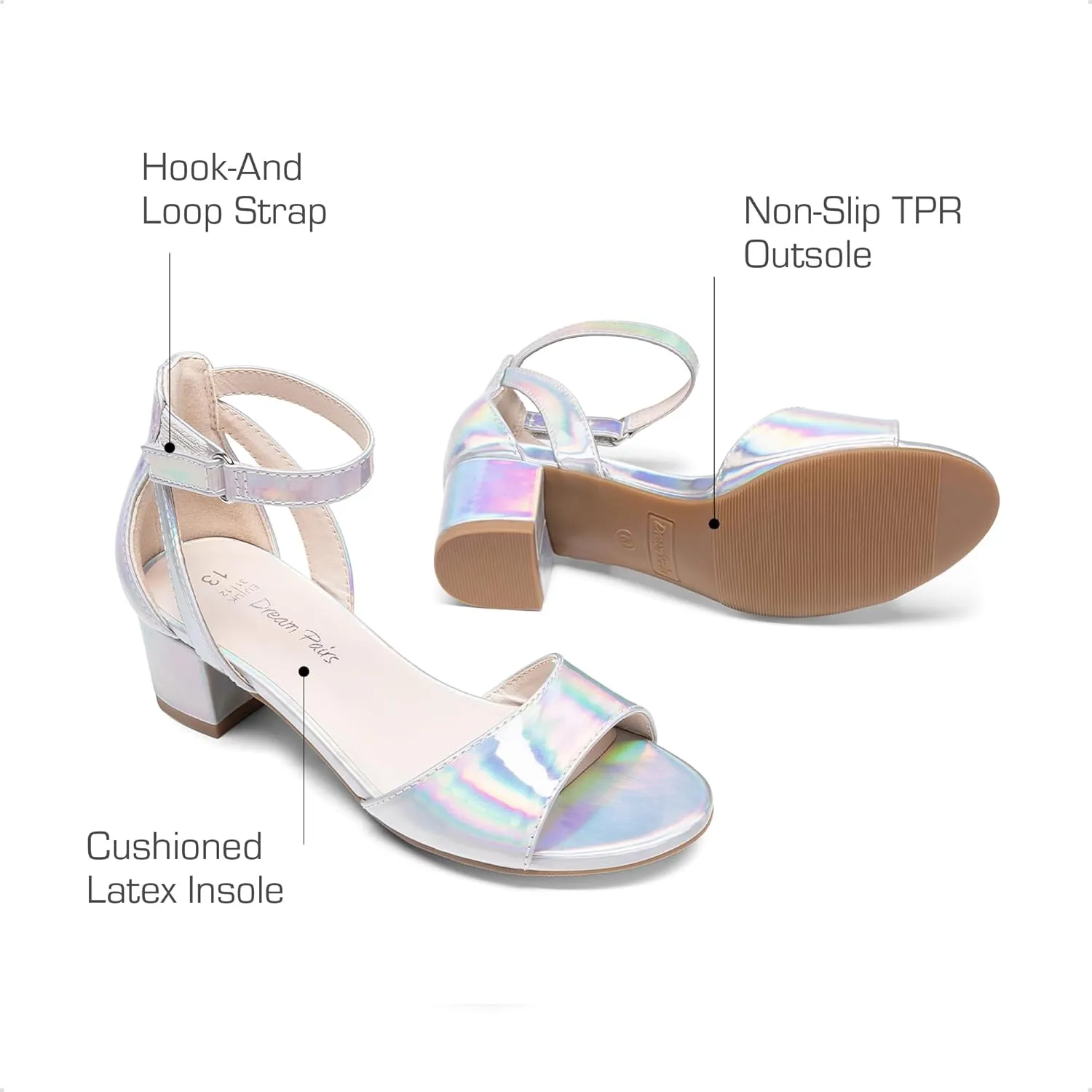 DREAM PAIRS Girls Sandals Chunky Pump Ankle Strap High Heels Dress Open Toe Flower Wedding Party for Little Big Kid