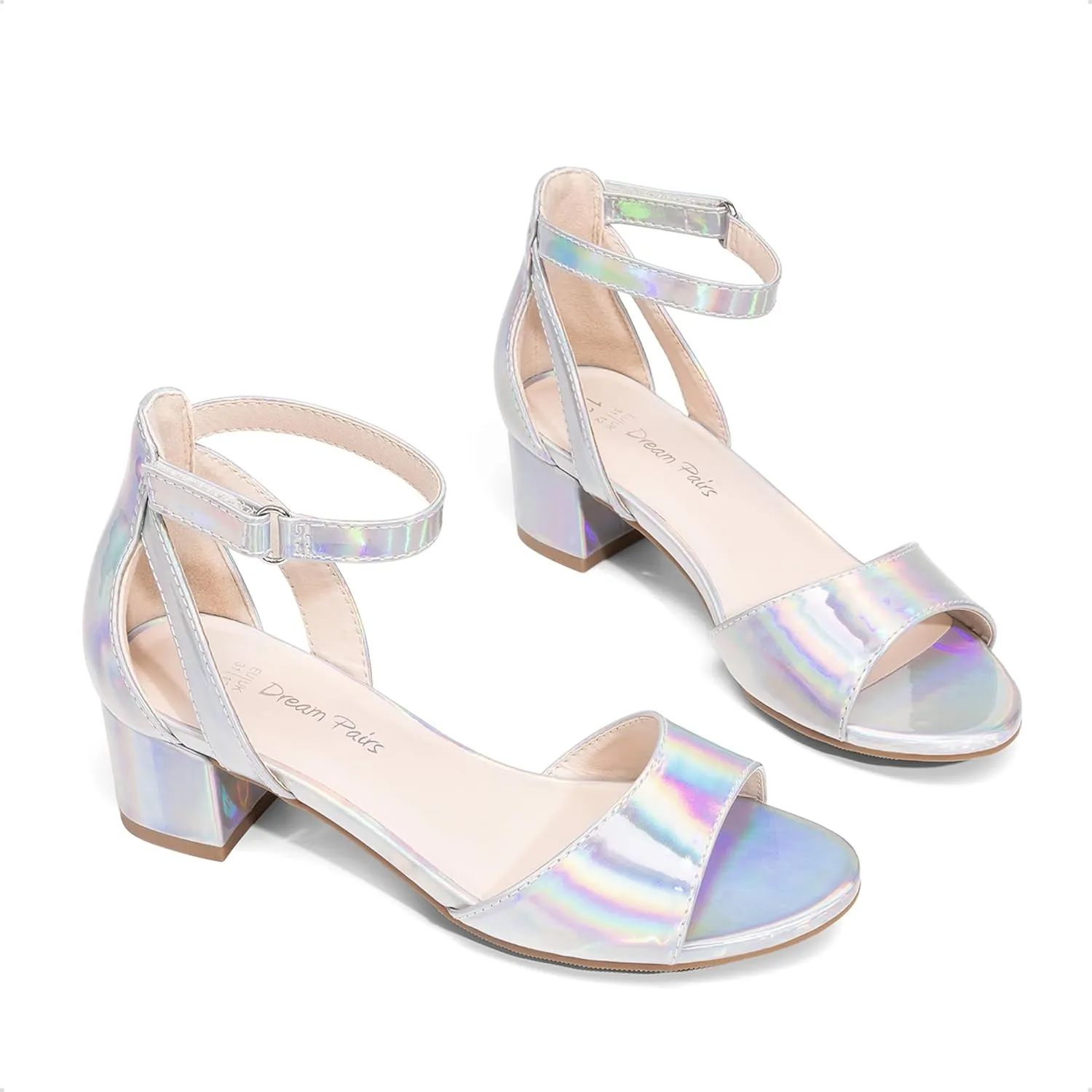 DREAM PAIRS Girls Sandals Chunky Pump Ankle Strap High Heels Dress Open Toe Flower Wedding Party for Little Big Kid