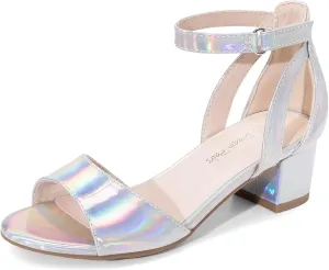 DREAM PAIRS Girls Sandals Chunky Pump Ankle Strap High Heels Dress Open Toe Flower Wedding Party for Little Big Kid