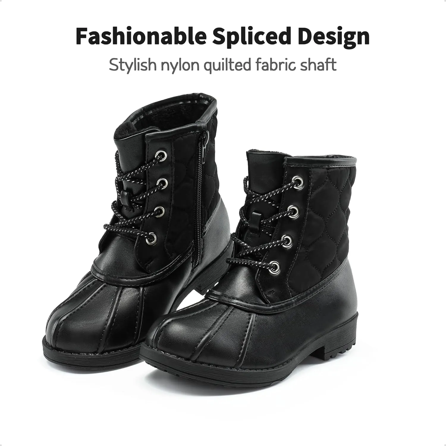 DREAM PAIRS Girls Side Zipper Quilted Combat Ankle Boots