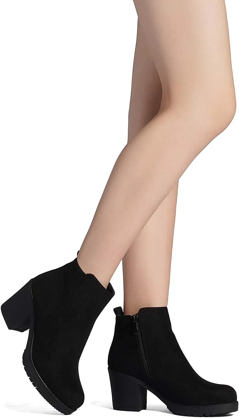 DREAM PAIRS Women's Ankle Boots Chunky Heel Platform Fall Heeled Short Booties Shoes