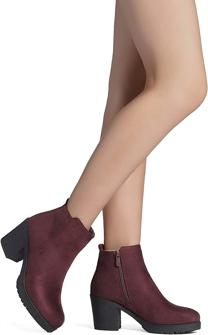DREAM PAIRS Women's Ankle Boots Chunky Heel Platform Fall Heeled Short Booties Shoes