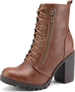 DREAM PAIRS Women's Combat Ankle Boots Chunky Heel Lace up Fashion Heeled Booties