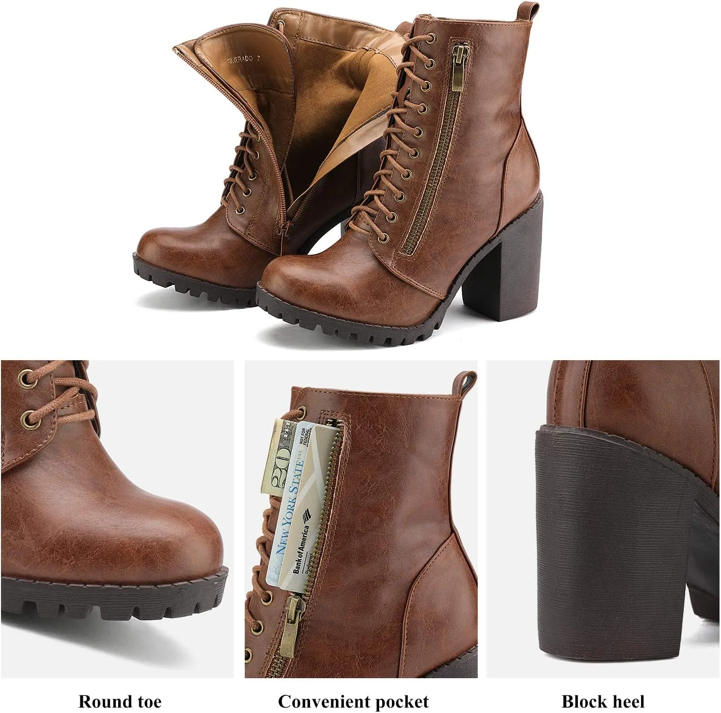 DREAM PAIRS Women's Combat Ankle Boots Chunky Heel Lace up Fashion Heeled Booties