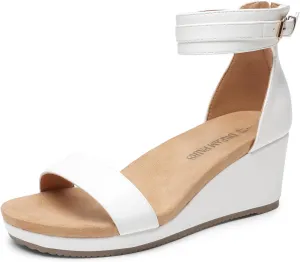 DREAM PAIRS Women's Open Toe Buckle Ankle Strap Platform Wedge Sandals Summer Shoes.