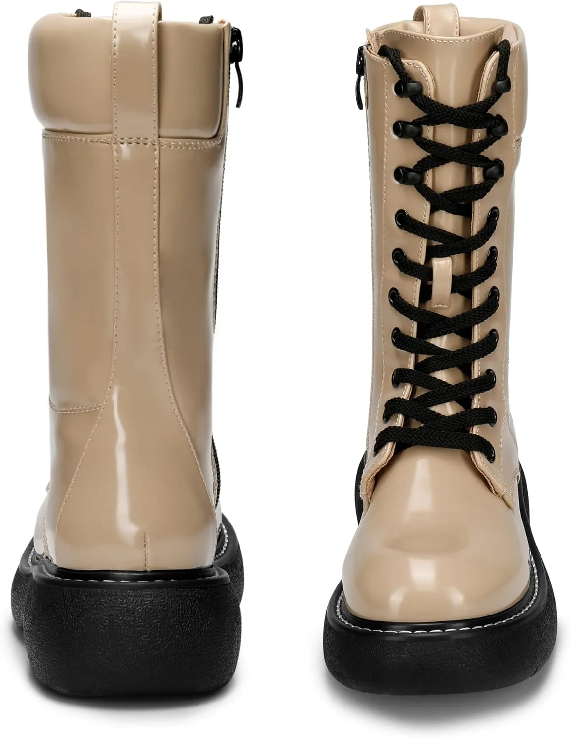 DREAM PAIRS Women's Platform Combat Boots, Chunky Lug Sole Lace Up Leather Boots, Mid Calf Boots