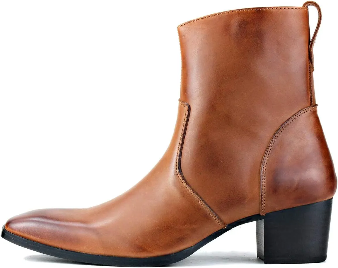 Dress Boot for Men Heels Casual Chelsea Combat Ankle Chukka Boots Zipper Black JY002