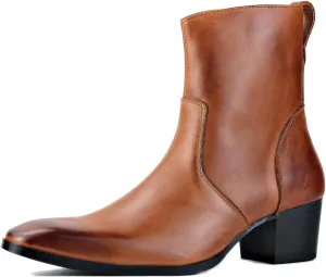 Dress Boot for Men Heels Casual Chelsea Combat Ankle Chukka Boots Zipper Black JY002