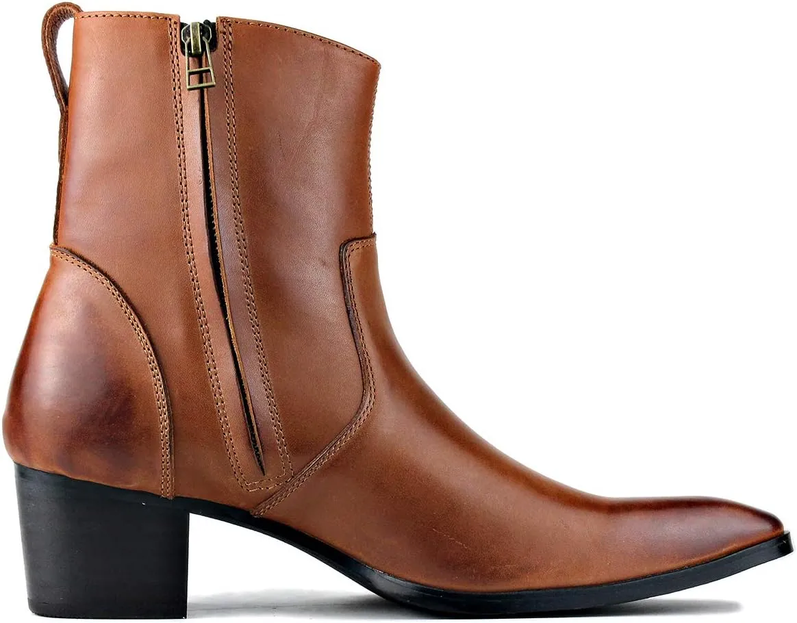 Dress Boot for Men Heels Casual Chelsea Combat Ankle Chukka Boots Zipper Black JY002