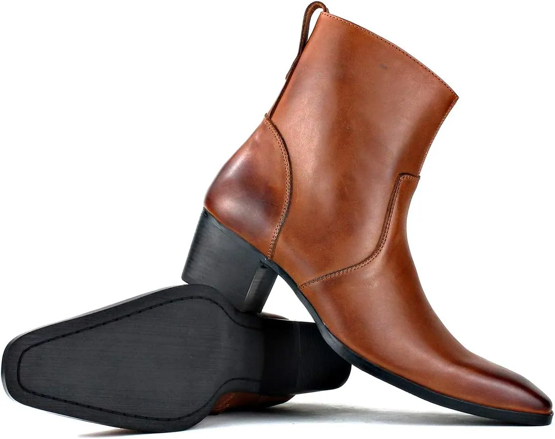 Dress Boot for Men Heels Casual Chelsea Combat Ankle Chukka Boots Zipper Black JY002