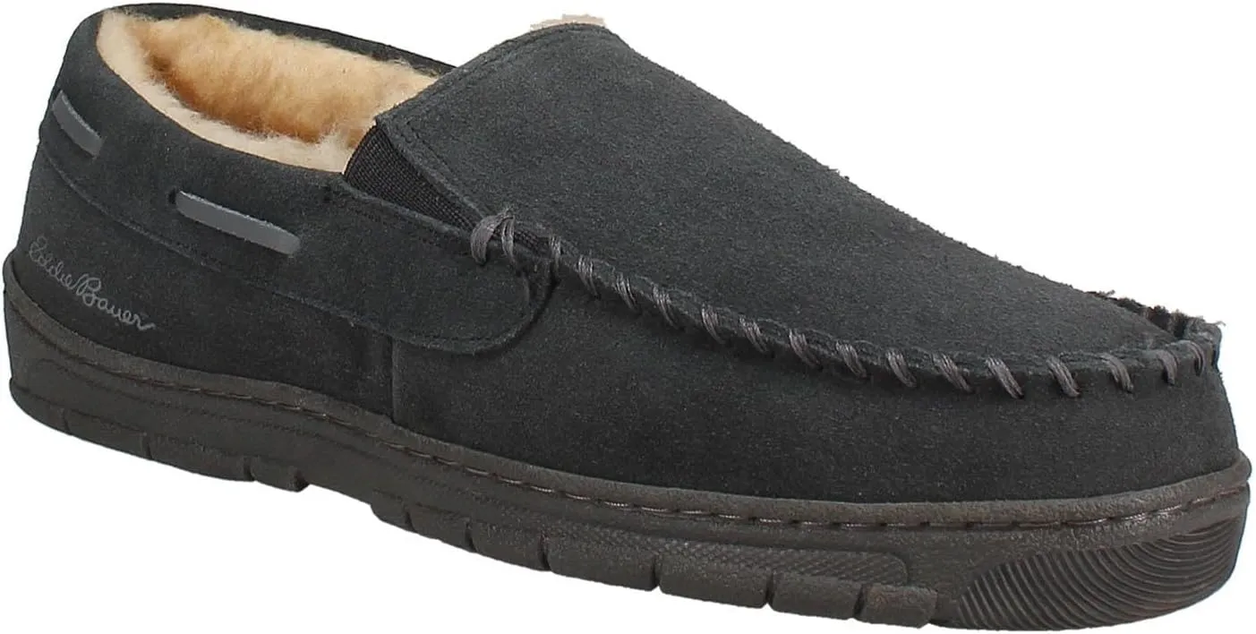 Eddie Bauer Men's Slippers Size 10-12 Comfortable Heated Slippers for Men Indoor Outdoor Suede House Shoes with Memory Foam - Gray Large