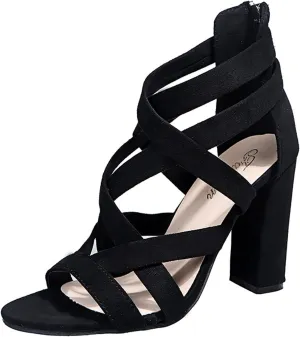 EFTCAL Women's Open Toe Sexy Crossover Ankle Strap Chunky Heel Sandals,Caged Cutout Back Zipper Fashion High Heels