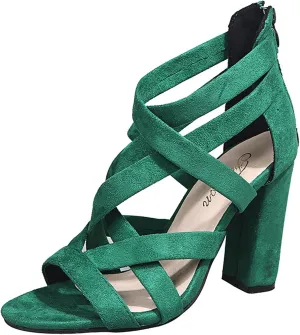 EFTCAL Women's Open Toe Sexy Crossover Ankle Strap Chunky Heel Sandals,Caged Cutout Back Zipper Fashion High Heels