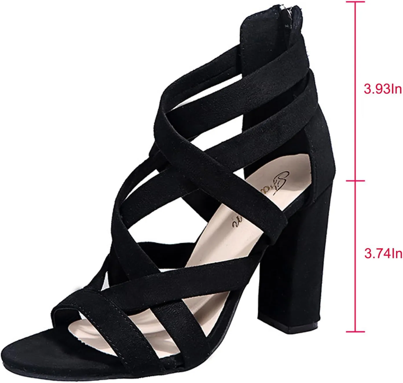 EFTCAL Women's Open Toe Sexy Crossover Ankle Strap Chunky Heel Sandals,Caged Cutout Back Zipper Fashion High Heels