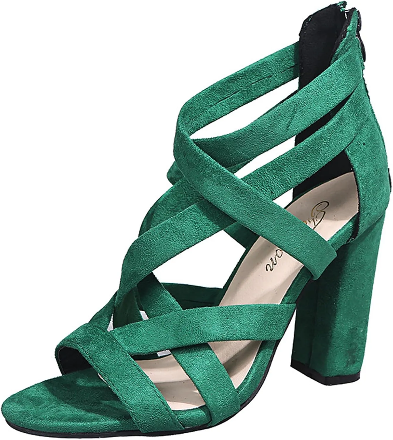 EFTCAL Women's Open Toe Sexy Crossover Ankle Strap Chunky Heel Sandals,Caged Cutout Back Zipper Fashion High Heels