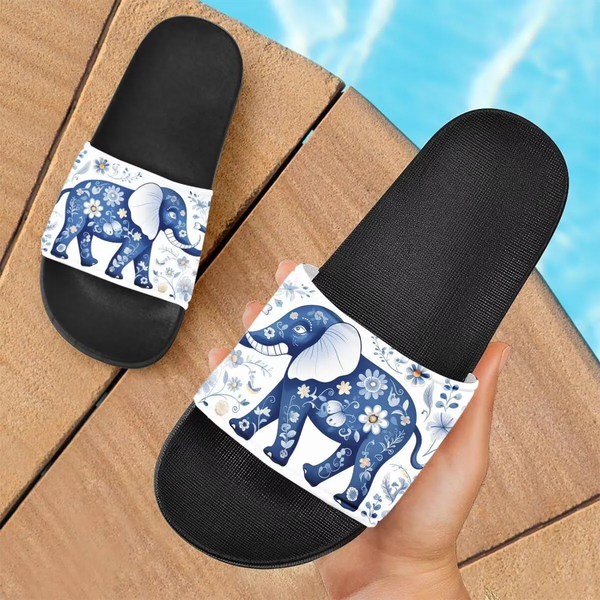 Elephant Print Women Slide Sandals Non Slip Summer House Slippers for Girls Slip-on Flip Flops Cusual Beach Sandal Athletic Sandals
