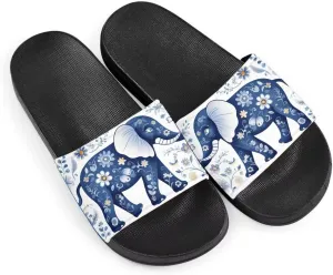 Elephant Print Women Slide Sandals Non Slip Summer House Slippers for Girls Slip-on Flip Flops Cusual Beach Sandal Athletic Sandals