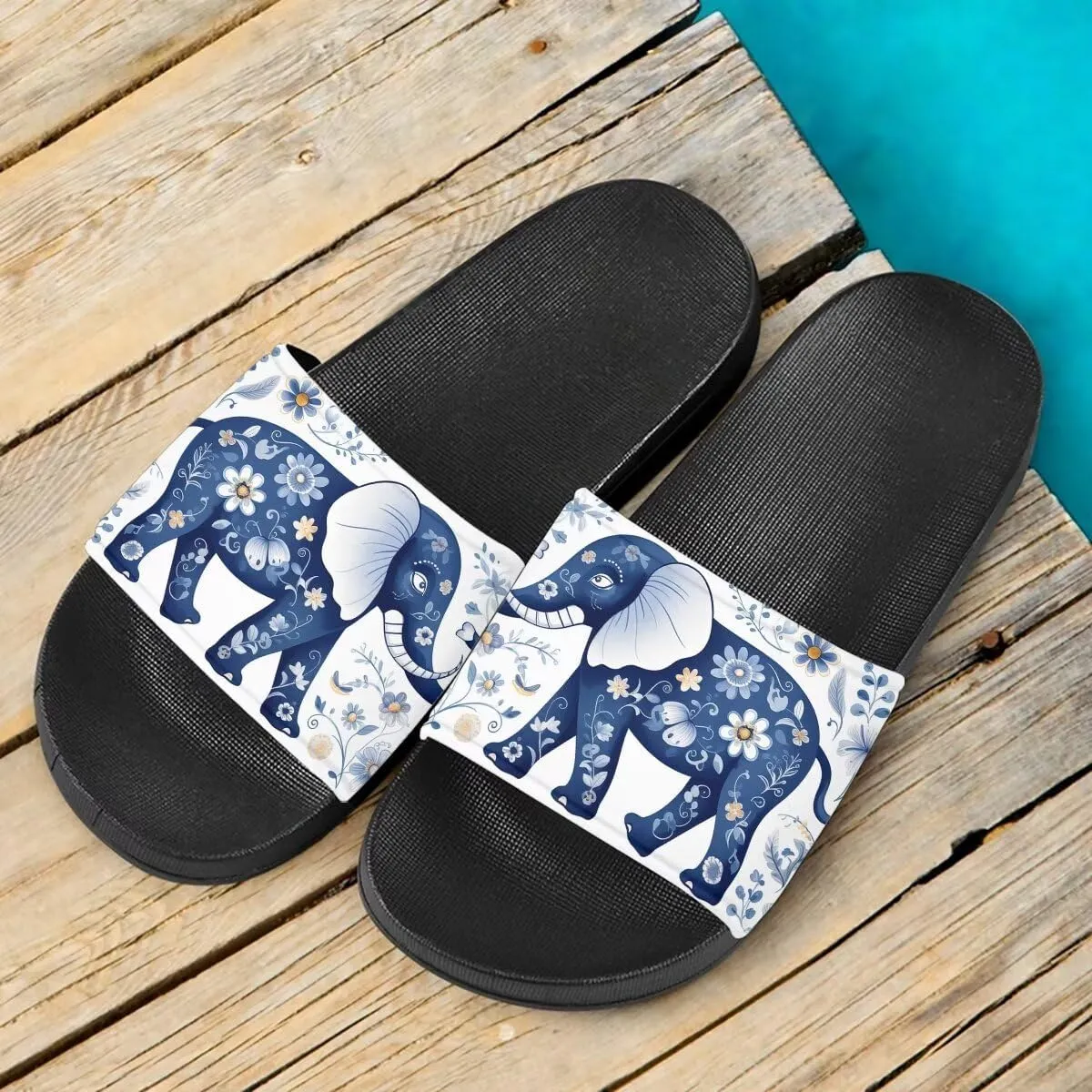 Elephant Print Women Slide Sandals Non Slip Summer House Slippers for Girls Slip-on Flip Flops Cusual Beach Sandal Athletic Sandals