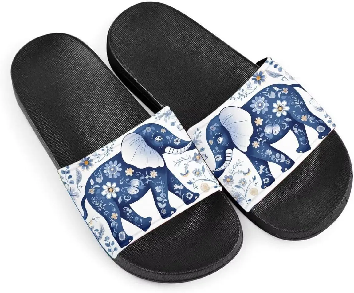 Elephant Print Women Slide Sandals Non Slip Summer House Slippers for Girls Slip-on Flip Flops Cusual Beach Sandal Athletic Sandals