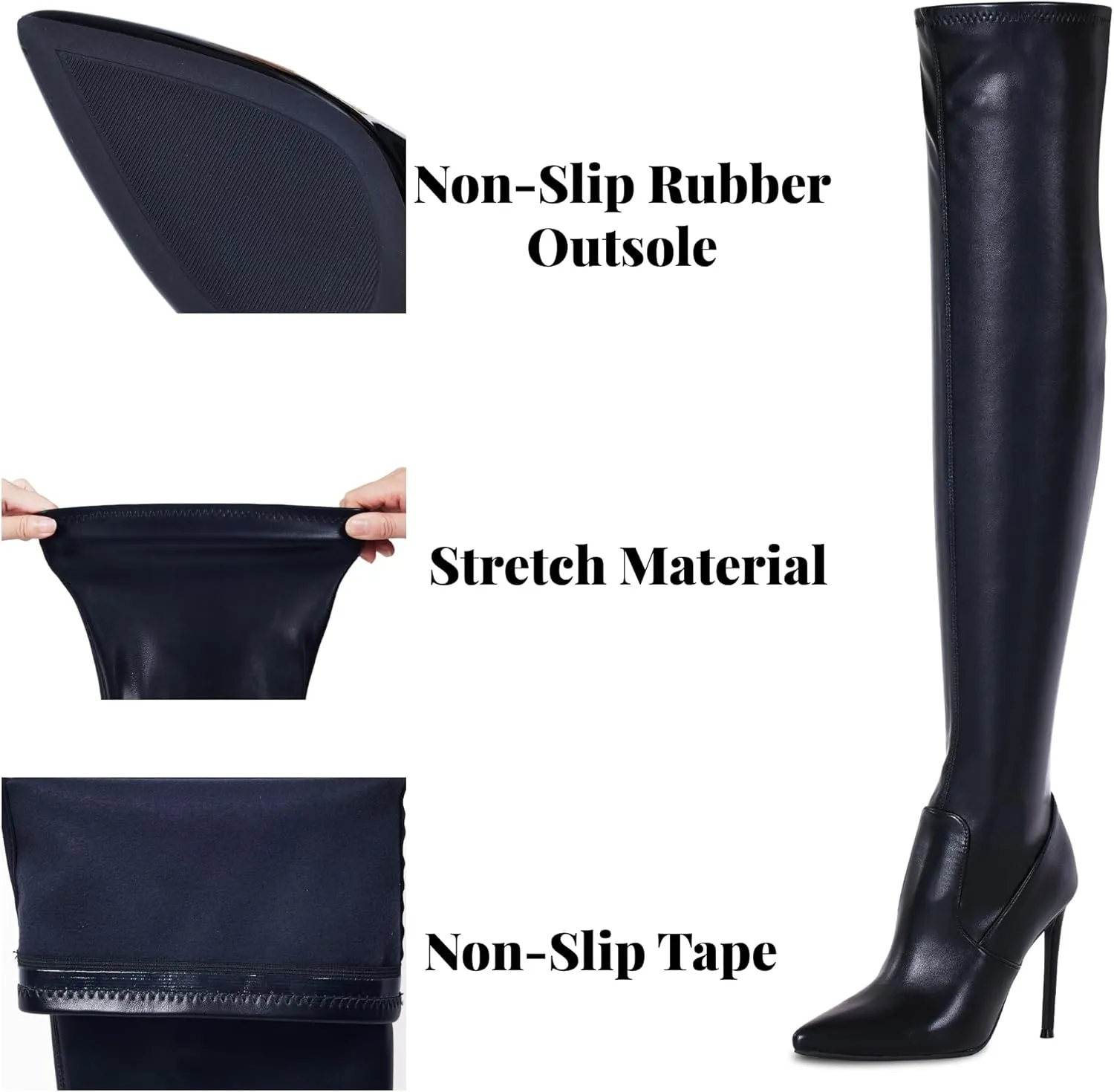 Elisabet Tang Thigh High Boots Over the Knee Boots for Women,Sexy 4.3 inch Stilettos High Heels Boots Stretch Suede Long Pointed Toe Shoes
