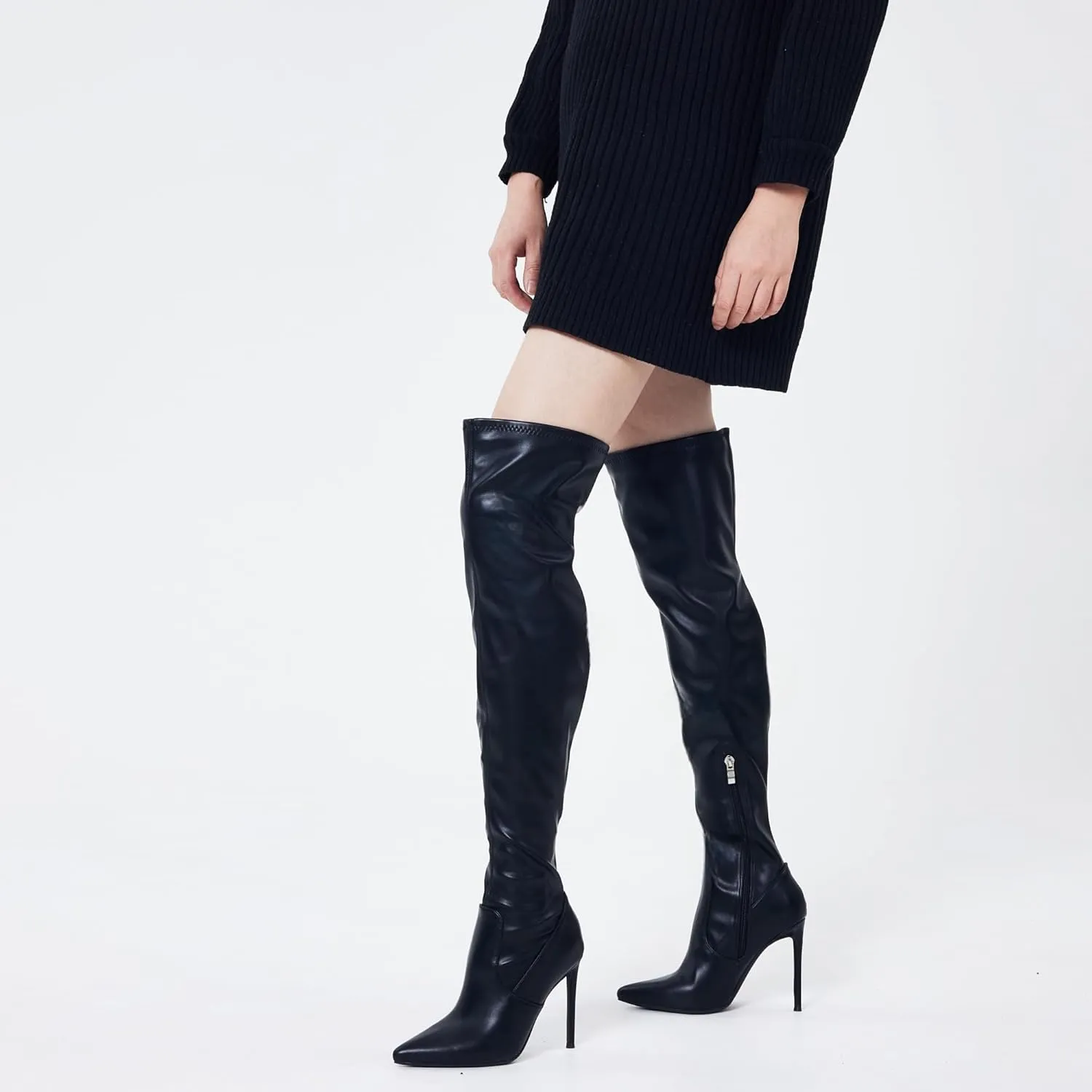 Elisabet Tang Thigh High Boots Over the Knee Boots for Women,Sexy 4.3 inch Stilettos High Heels Boots Stretch Suede Long Pointed Toe Shoes